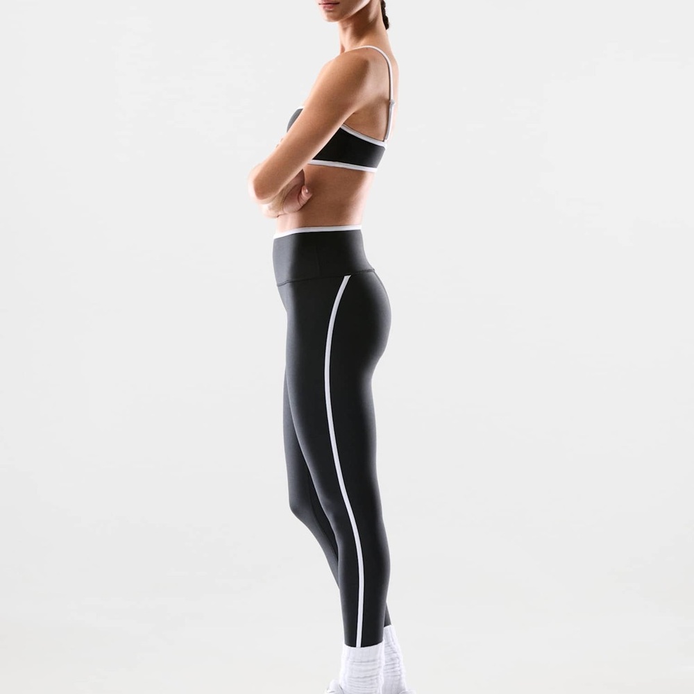 Aritzia Black Leggings with White Side Stripe